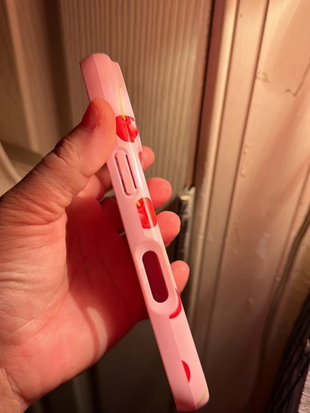 Velvet Caviar Pink Phone Case with Red Cherry Print set